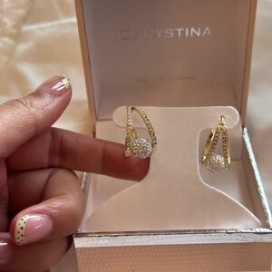 Gold Crystal Pavé Hoop Drop Earrings